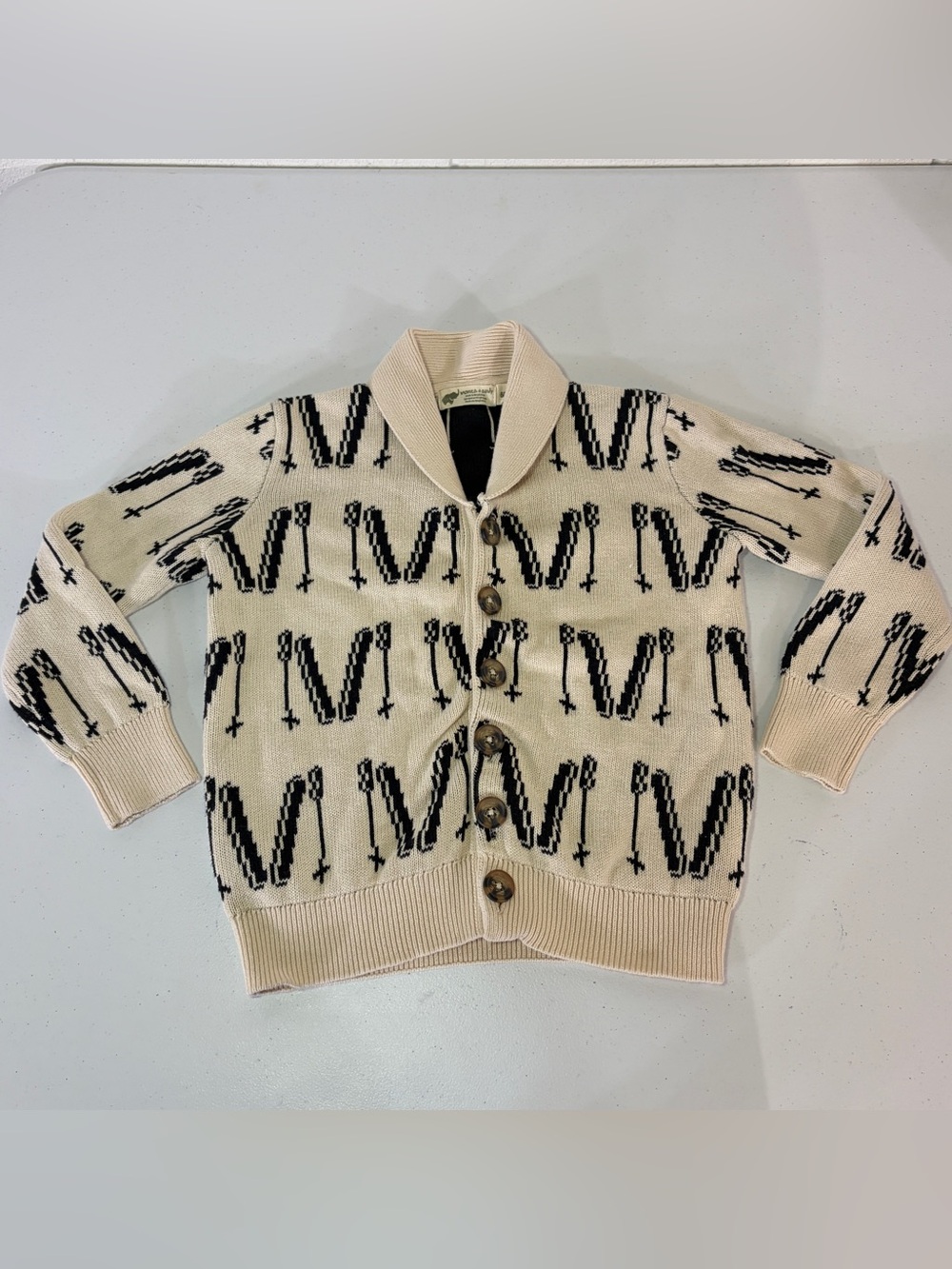 Monica + Andy Cardigan Sweater 6-7T Organic Cotton Ski Print Button Collared